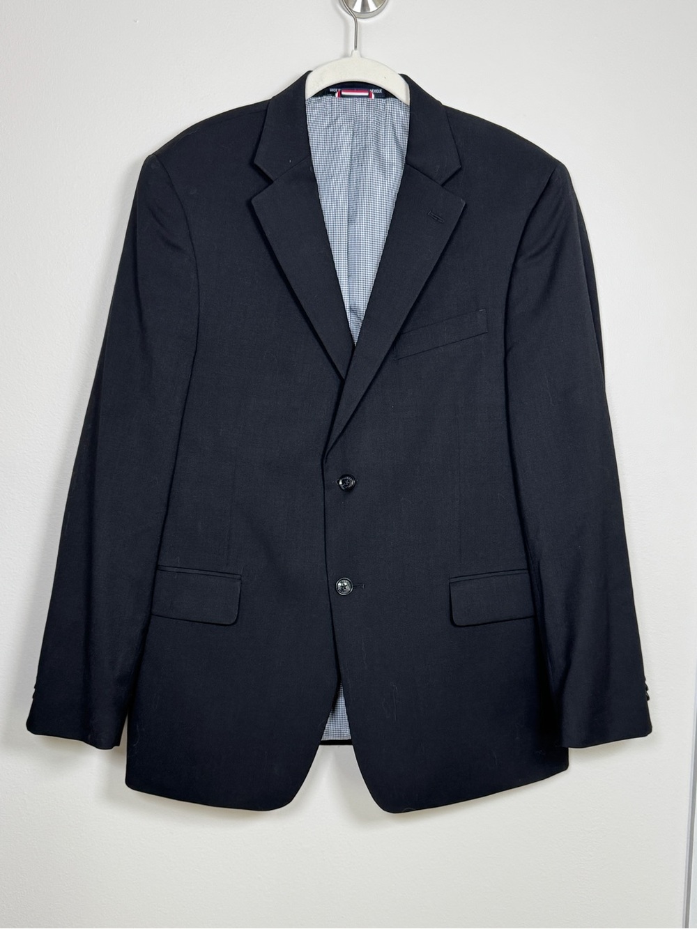 Tommy Hilfiger Men’s Black Wool Blend Sport Coat Blazer 41R Classic Fit Worn Onc